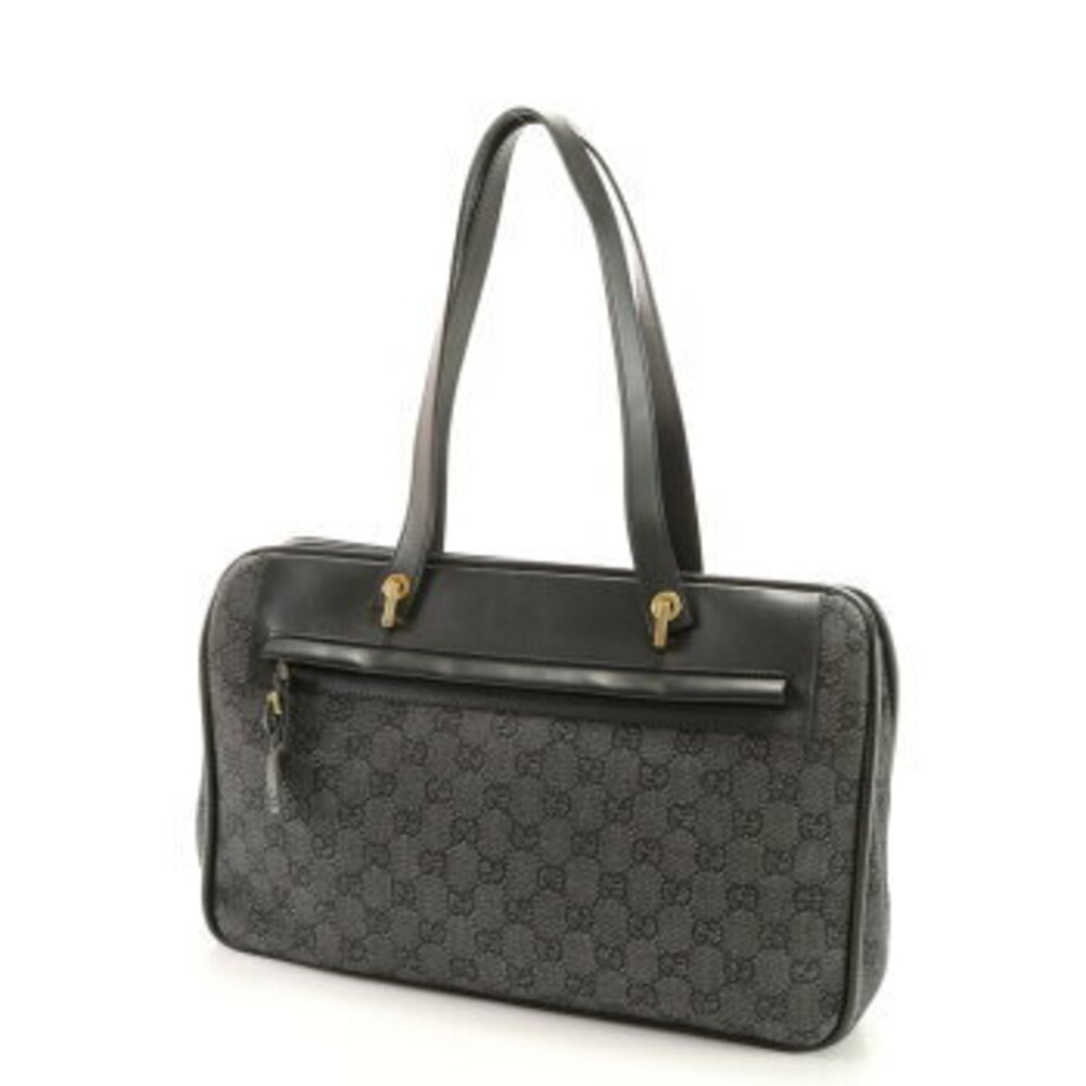 Gucci canvas shoulder GG tote black leather MHM bag